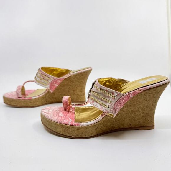 GOSSIP Pink/Gold Indian Kolhapuri Chappal Platform Wedges - Picture 4 of 8